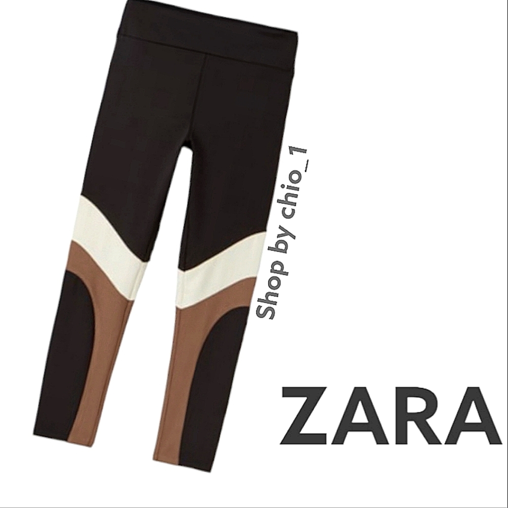 ZARA color Block sporty leggings  black, brown and white Girls